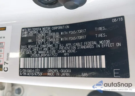 2019 Toyota 4Runner Trd Off Road Premium z USA, uszkodzony, nr VIN JTEBU5JR0K5617522